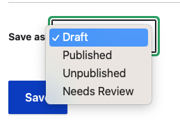 screenshot of save as drop down options