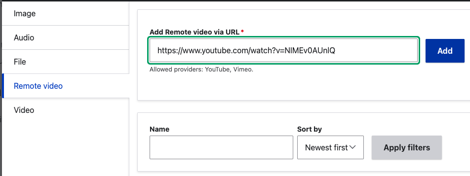 Remote video tab in media menu.