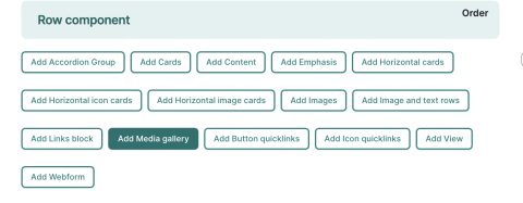 media gallery option in the row component menu.