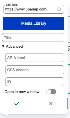 Mini media browser pop up, with advanced drop-down menu open.