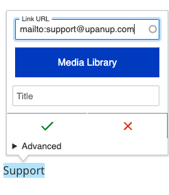 Mini media browser pop up with mailto:support@upanup.com