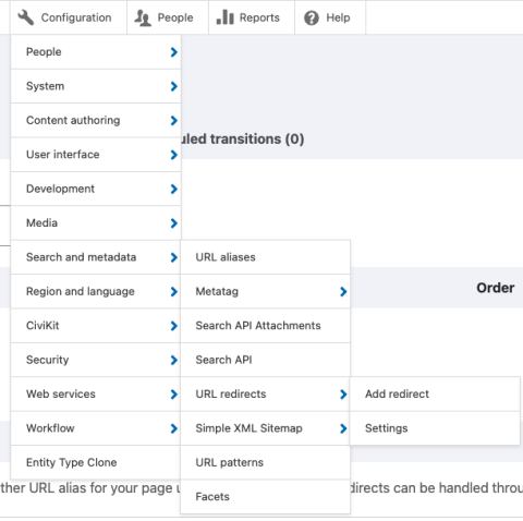 URL redirects menu path.