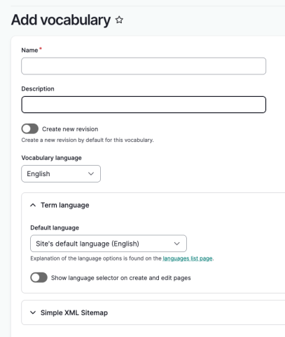 Add vocabulary page, with relevant fields