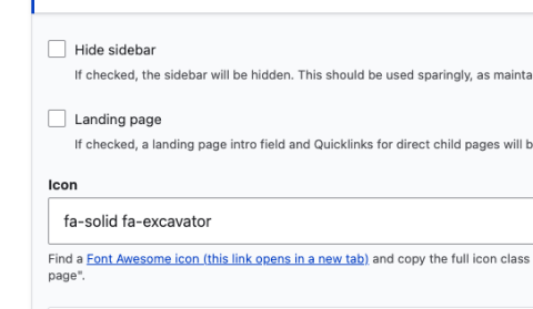 Icon field with the code snippet filed in