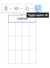 Table settings showing caption.