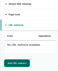 URL Redirects drop-down menu.