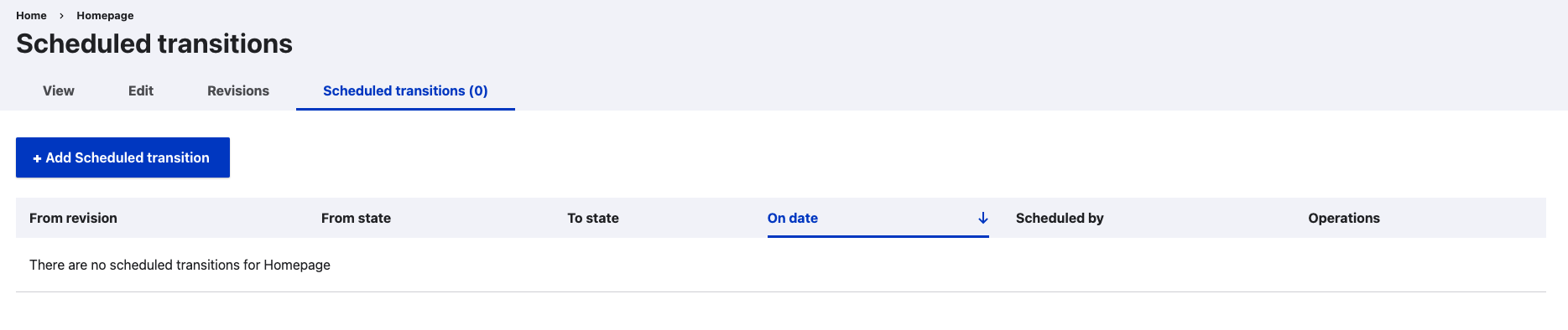 Scheduled transitions page