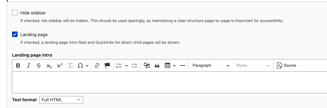 Landing page checkbox filled in